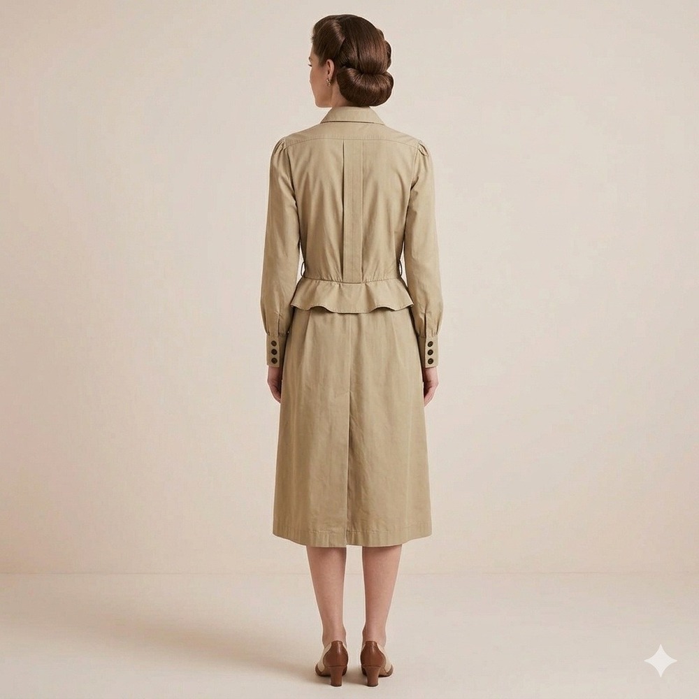 VTG Adele Simpson Khaki Long Sleeve‎ Midi Dress Size 6 Military Wartime Look - Picture 2 of 16